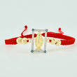Red Woven Bracelet Miraculous Virgin Diamond Cut Beads Two-Tone Yellow and White Gold 18K