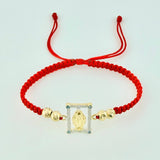 Red Woven Bracelet Miraculous Virgin Diamond Cut Beads Two-Tone Yellow and White Gold 18K