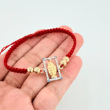 Red Woven Bracelet Miraculous Virgin Diamond Cut Beads Two-Tone Yellow and White Gold 18K