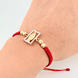 Red Woven Bracelet Miraculous Virgin Diamond Cut Beads Two-Tone Yellow and White Gold 18K