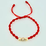 Red Woven Bracelet with Diamond Cut Beads in 18K Yellow Gold