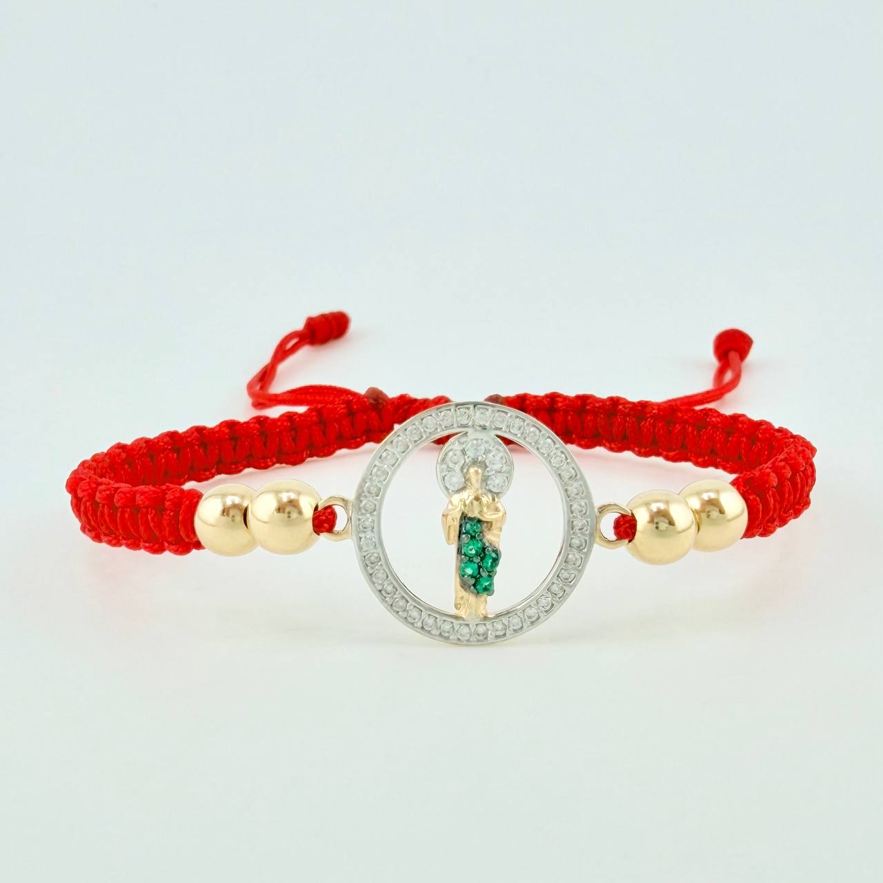 Red Woven Bracelet Saint Jude Plain Beads Two Golds Yellow White 18K