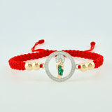Red Woven Bracelet Saint Jude Plain Beads Two Golds Yellow White 18K