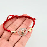 Red Woven Bracelet Saint Jude Plain Beads Two Golds Yellow White 18K