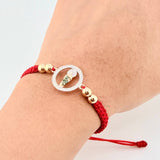 Red Woven Bracelet Saint Jude Plain Beads Two Golds Yellow White 18K