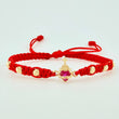 Red Woven Bracelet Sacred Heart Beads Diamond Cut Yellow Gold 18K