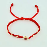 Red Woven Bracelet Sacred Heart Beads Diamond Cut Yellow Gold 18K