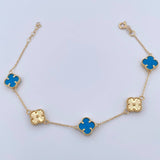Pulso Aro Seguido Trebol  5.45gr / 17.7cm-19.4cm / 0.8mm Turqueza Diamantado Oro Amarillo +4 18K &