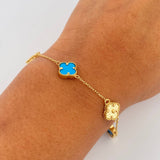 Classic Link Bracelet Clover 5.4gr / 18cm-19.6cm / 0.8mm Turquoise Diamond Cut Yellow Gold +4 18K $