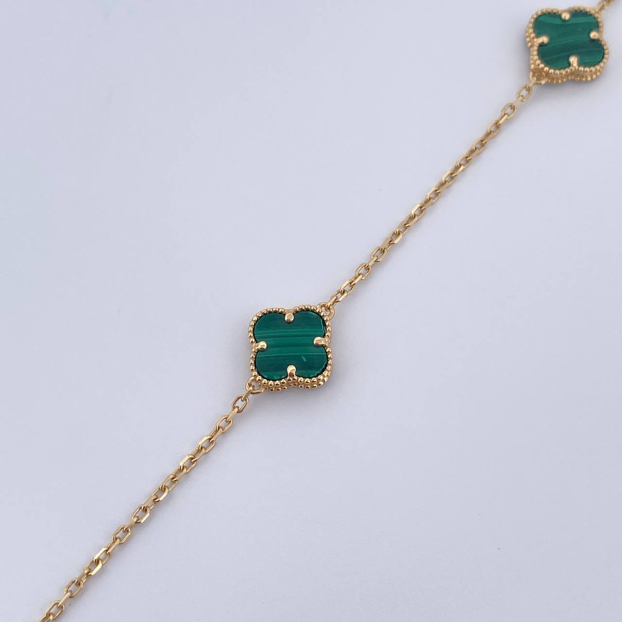 Classic Link Bracelet Clover 3.2gr / 16.4cm-19.4cm / 0.9mm Green Malachite Yellow Gold +4 18K &