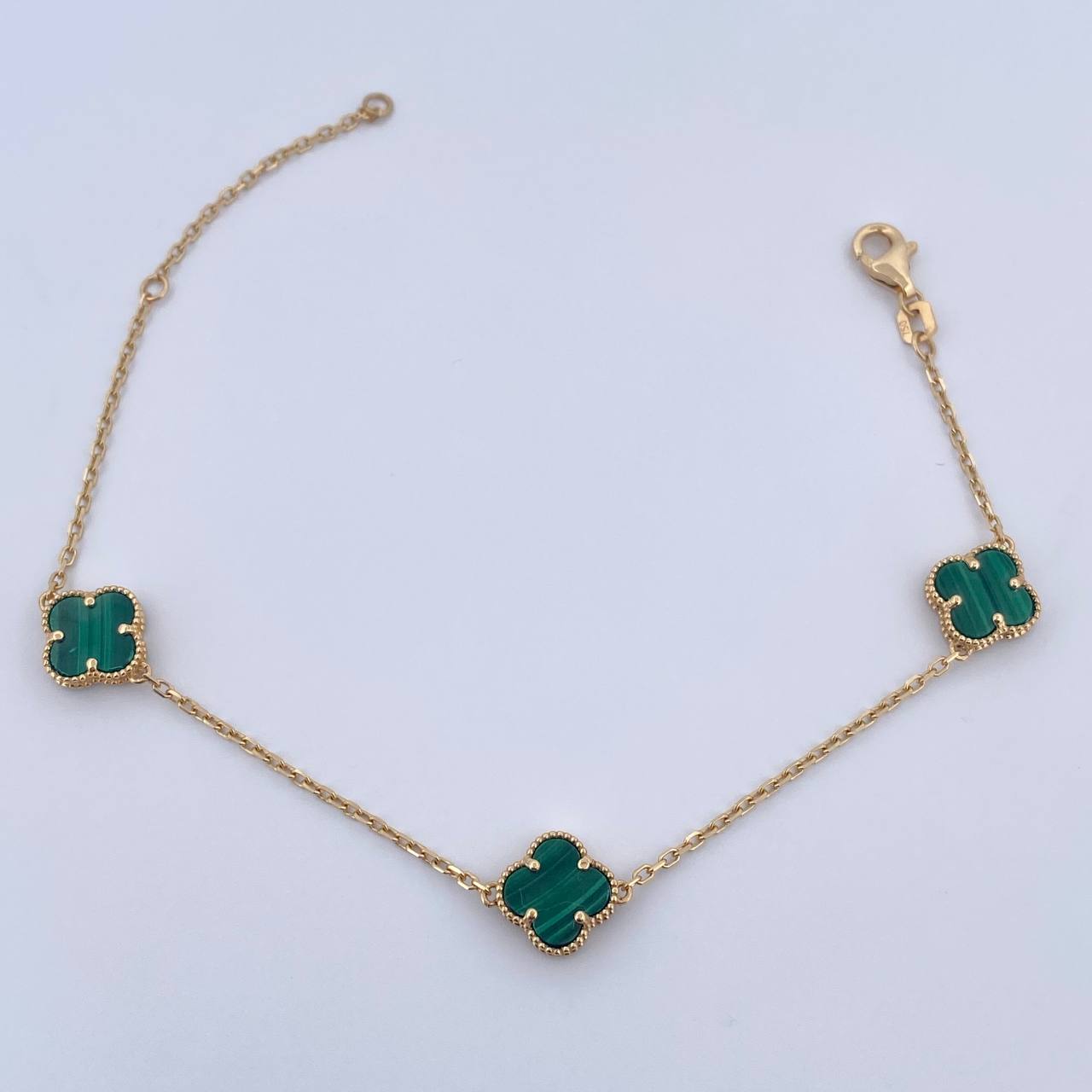 Classic Link Bracelet Clover 3.2gr / 16.4cm-19.4cm / 0.9mm Green Malachite Yellow Gold +4 18K &