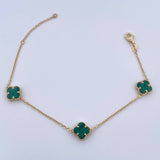 Classic Link Bracelet Clover 3.2gr / 16.4cm-19.4cm / 0.9mm Green Malachite Yellow Gold +4 18K &