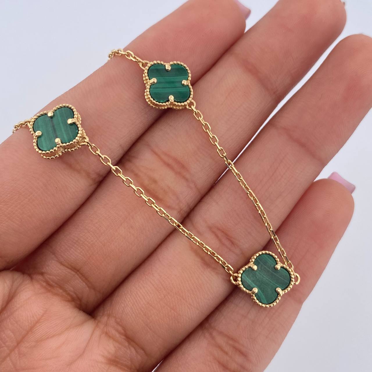 Classic Link Chain Clover VCyA 5.15gr / 42.6cm-45.3cm / 0.8mm Black Onyx Yellow Gold +4 18K $