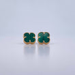 Stud Earrings Clover VCyA 2.35gr / Green Malachite Yellow Gold +4 18K &