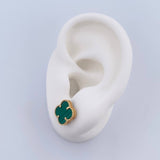 Stud Earrings Clover VCyA 2.35gr / Green Malachite Yellow Gold +4 18K &