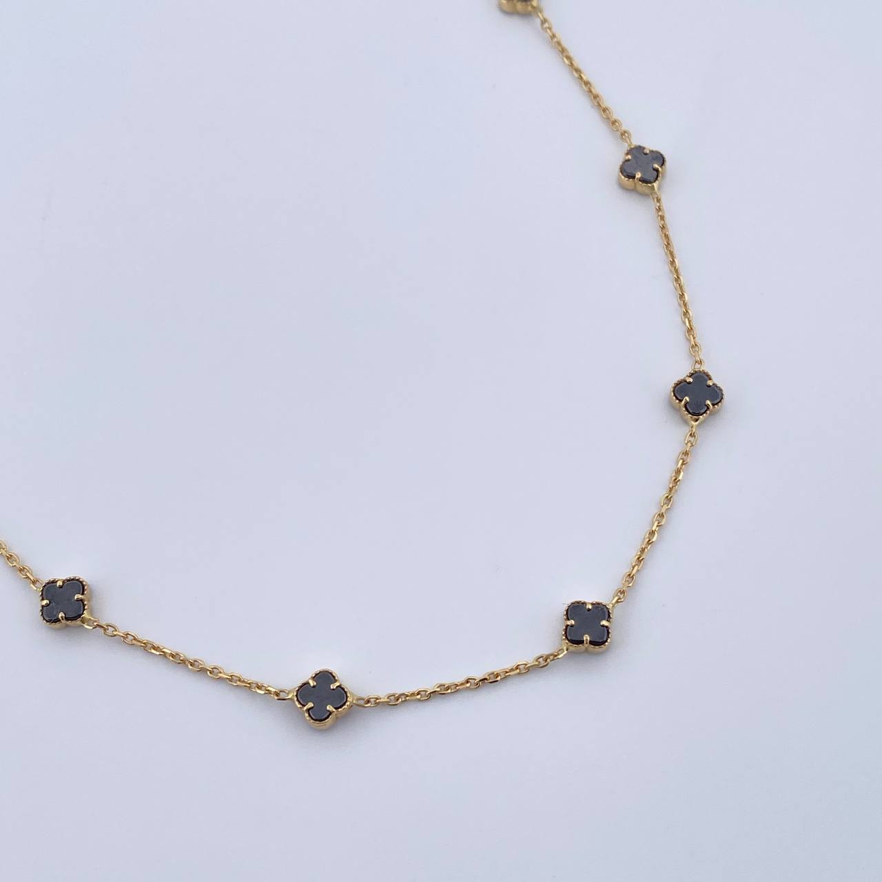 Clover Chain Classic Link 5.35gr / 45.4cm / 1mm Black Onyx Yellow Gold +4 18K &