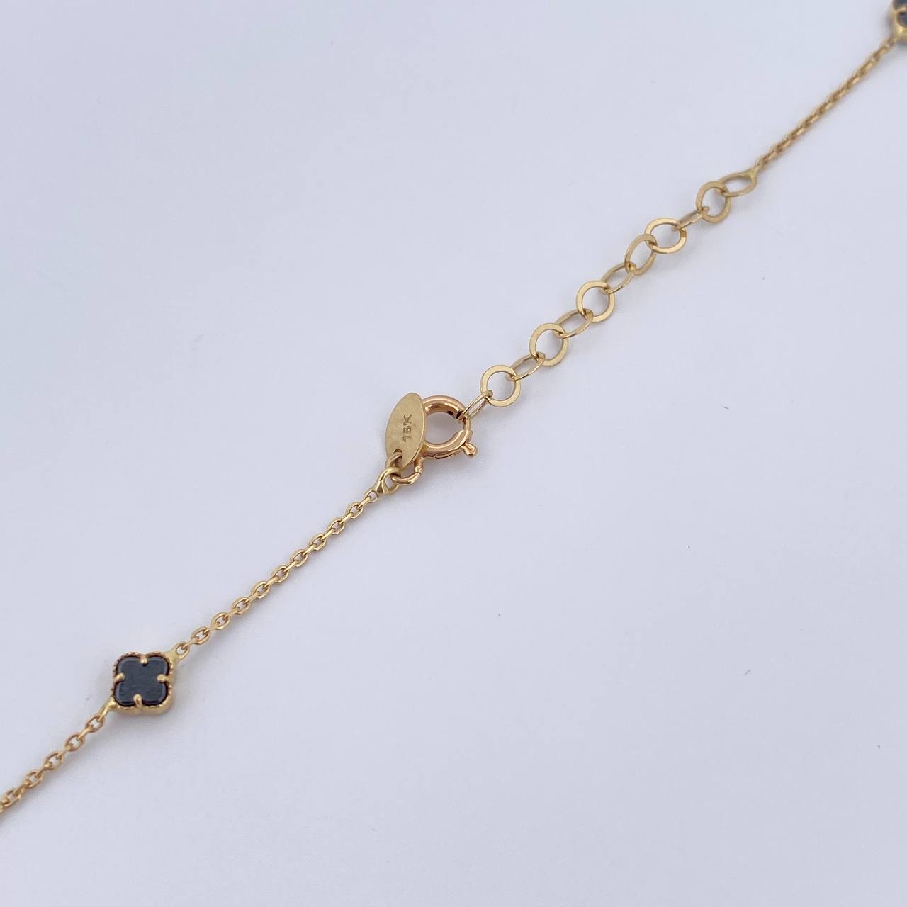 Cadena Aro Seguido Trebol 5.1gr / 42.8cm-45.5cm / 0.9mm Onix Negro Oro Amarillo +4 18K &