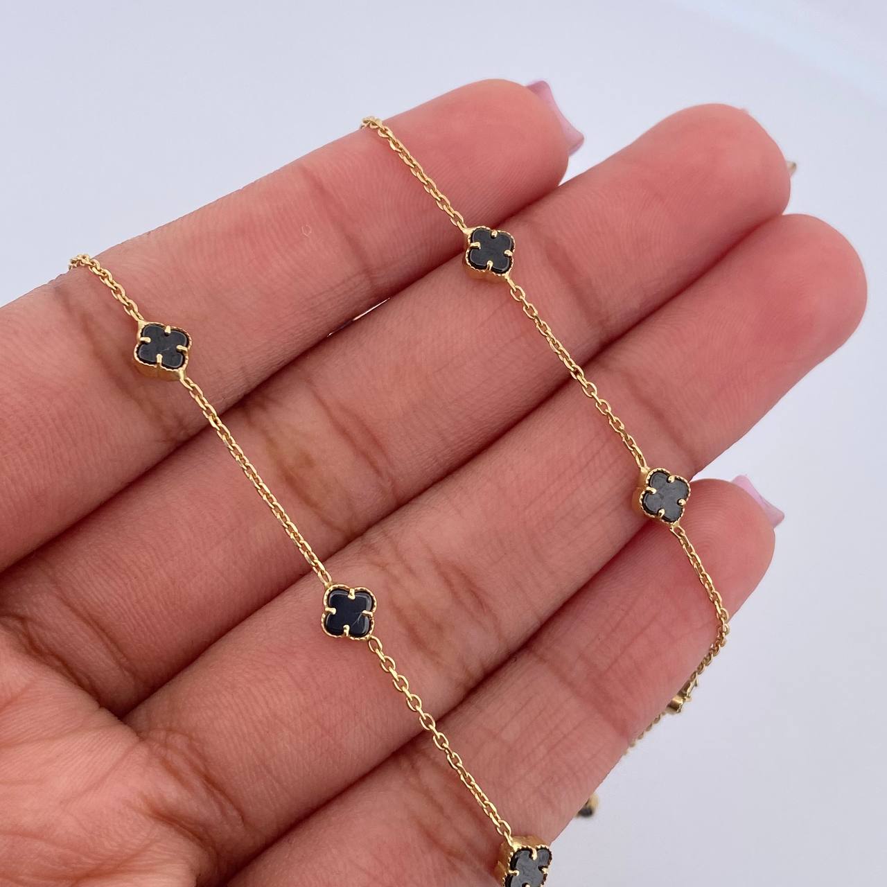 Clover Chain Classic Link 5.35gr / 45.4cm / 1mm Black Onyx Yellow Gold +4 18K &