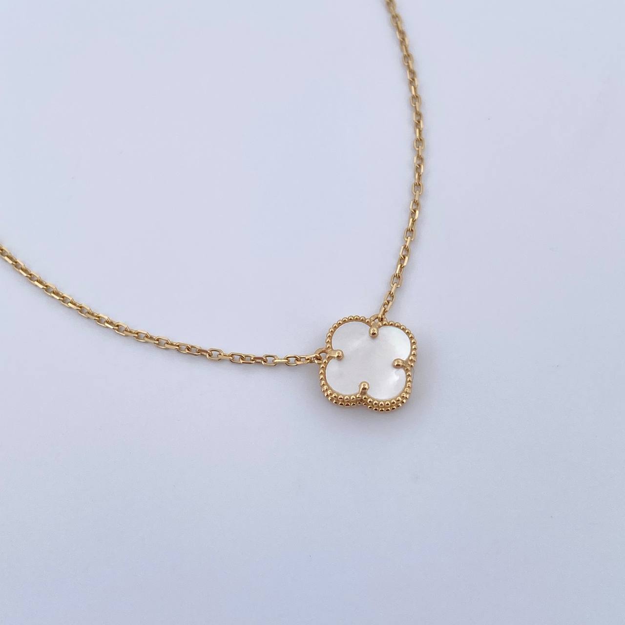 Classic Link Chain Clover  3.5gr / 42cm-45cm / 1.1mm White Pearl Yellow Gold +4 18K &