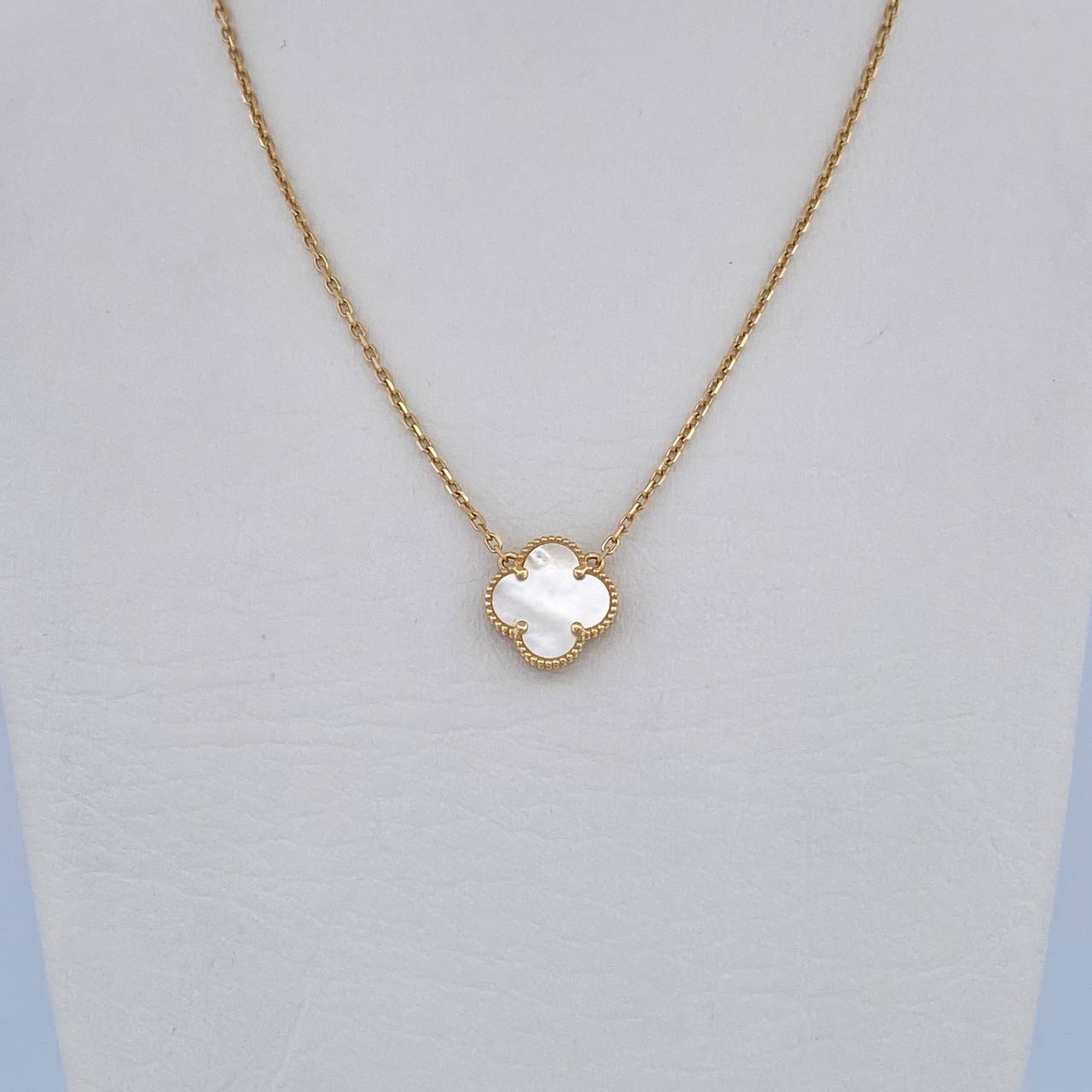 Classic Link Chain Clover  3.5gr / 42cm-45cm / 1.1mm White Pearl Yellow Gold +4 18K &