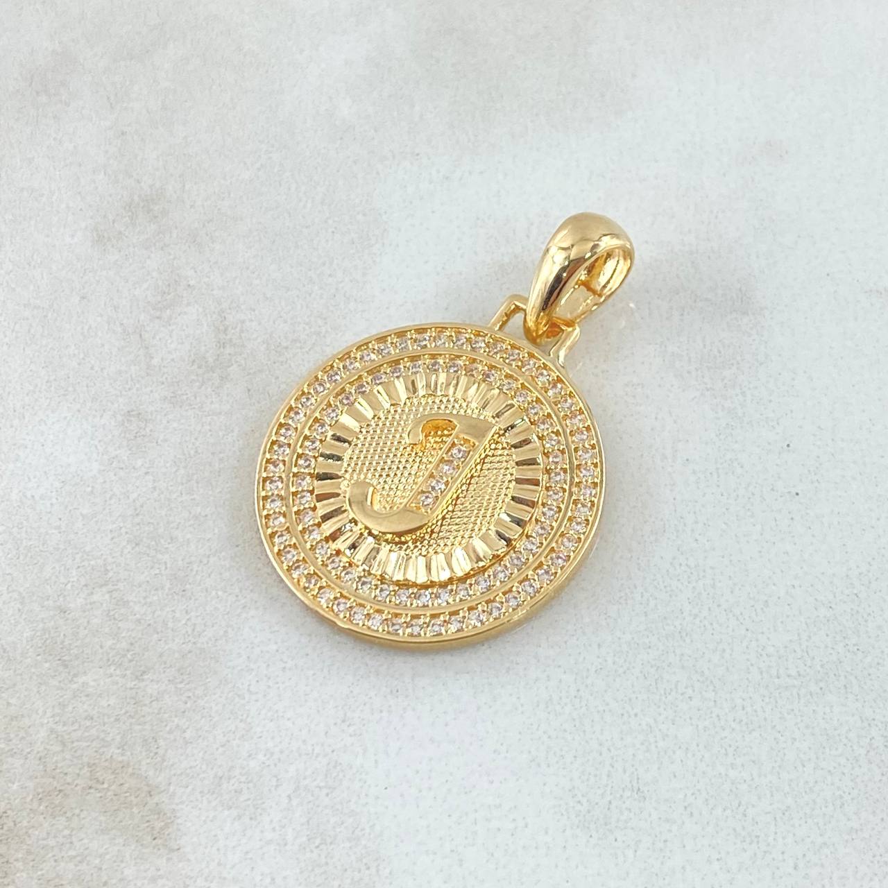 Dije Medalla Letra J 4.75gr / 3.1cm / Circones Blancos Oro Amarillo 18K *