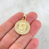 Dije Medalla Letra J 4.75gr / 3.1cm / Circones Blancos Oro Amarillo 18K *