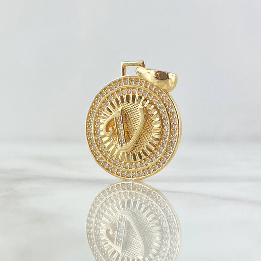 Pendant Letter V Medal 4.85gr / 3.1cm / White Zircons 18K Yellow Gold *