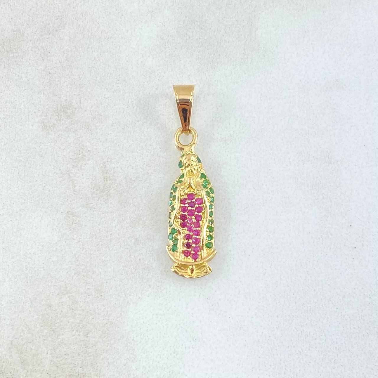 Dije Virgen Guadalupe Silueta 1.65gr / 2.9cm / Circones Verdes Fucsia Oro Amarillo 18K *