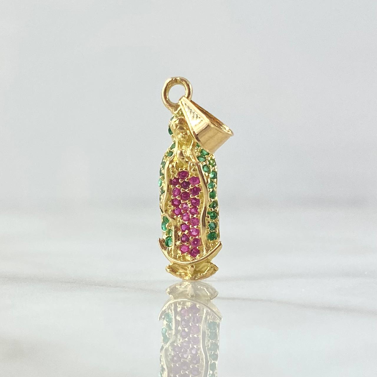 Dije Virgen Guadalupe Silueta 1.65gr / 2.9cm / Circones Verdes Fucsia Oro Amarillo 18K *
