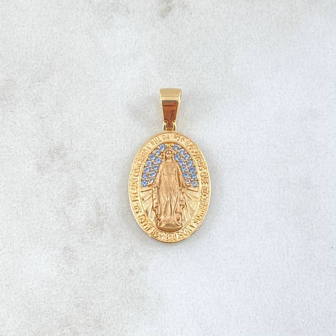 Dije Virgen Maria Medalla 2.55gr / 2.5cm / Circones Blancos Oro Amarillo 18K *