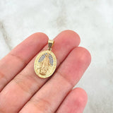 Dije Virgen Maria Medalla 2.55gr / 2.5cm / Circones Blancos Oro Amarillo 18K *