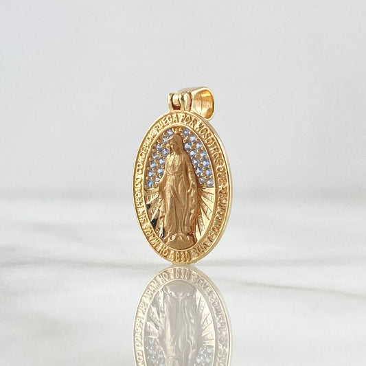 Dije Virgen Maria Medalla 2.55gr / 2.5cm / Circones Blancos Oro Amarillo 18K *