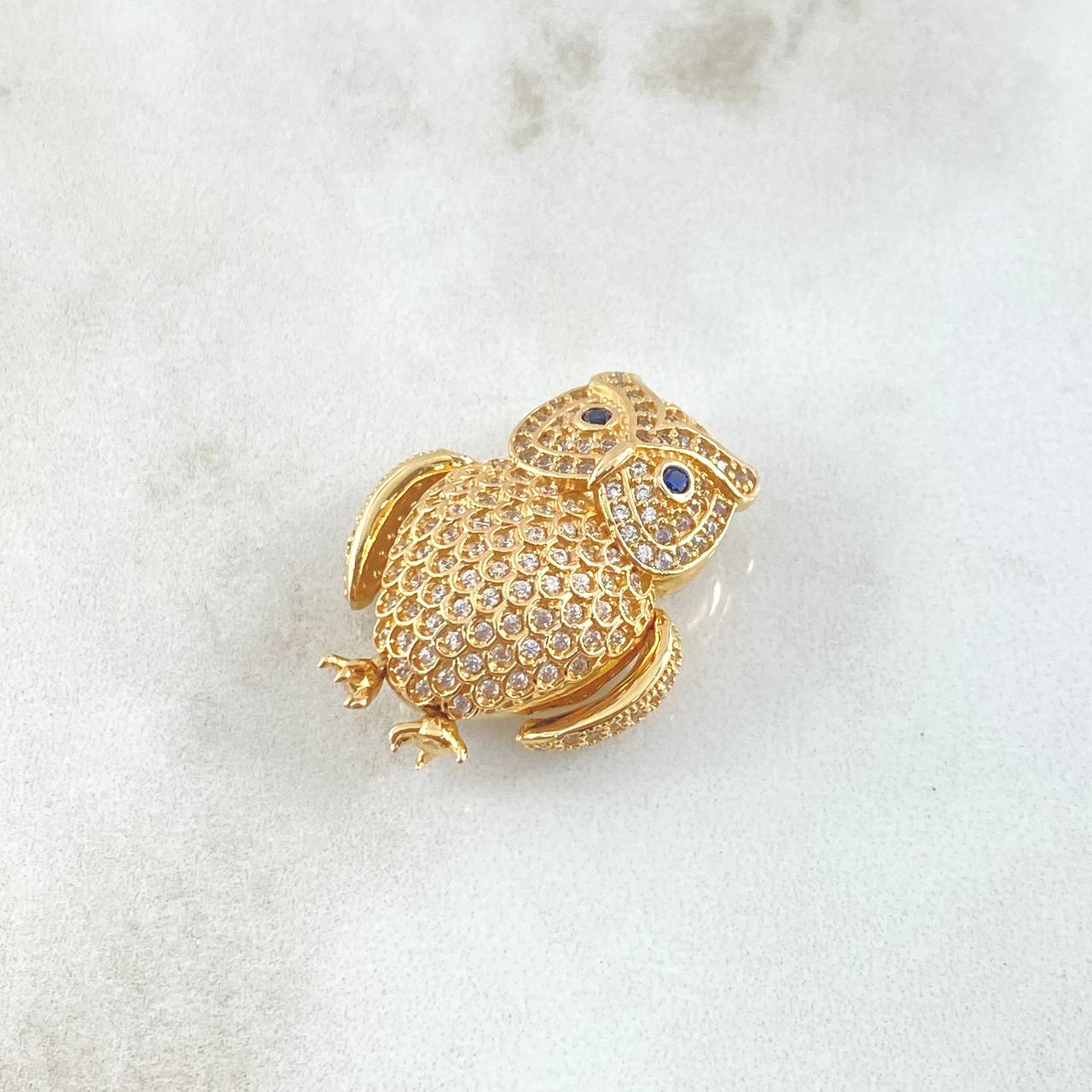 Pendant Owl 9.5gr / 2.6cm / White Zircons Blue Eyes 18K Yellow Gold *