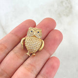 Pendant Owl 9.5gr / 2.6cm / White Zircons Blue Eyes 18K Yellow Gold *