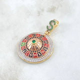 Dije Ruleta Casino Movil 13.35gr / 4.6cm / Circones Blancos Verde Dos Oros Amarillo Rosa 18K *