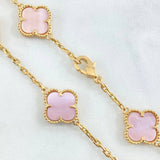 Cadena Trebol 32.8gr / 60cm / 2.2mm Cuarzo Rosado Oro Amarillo 18K ©