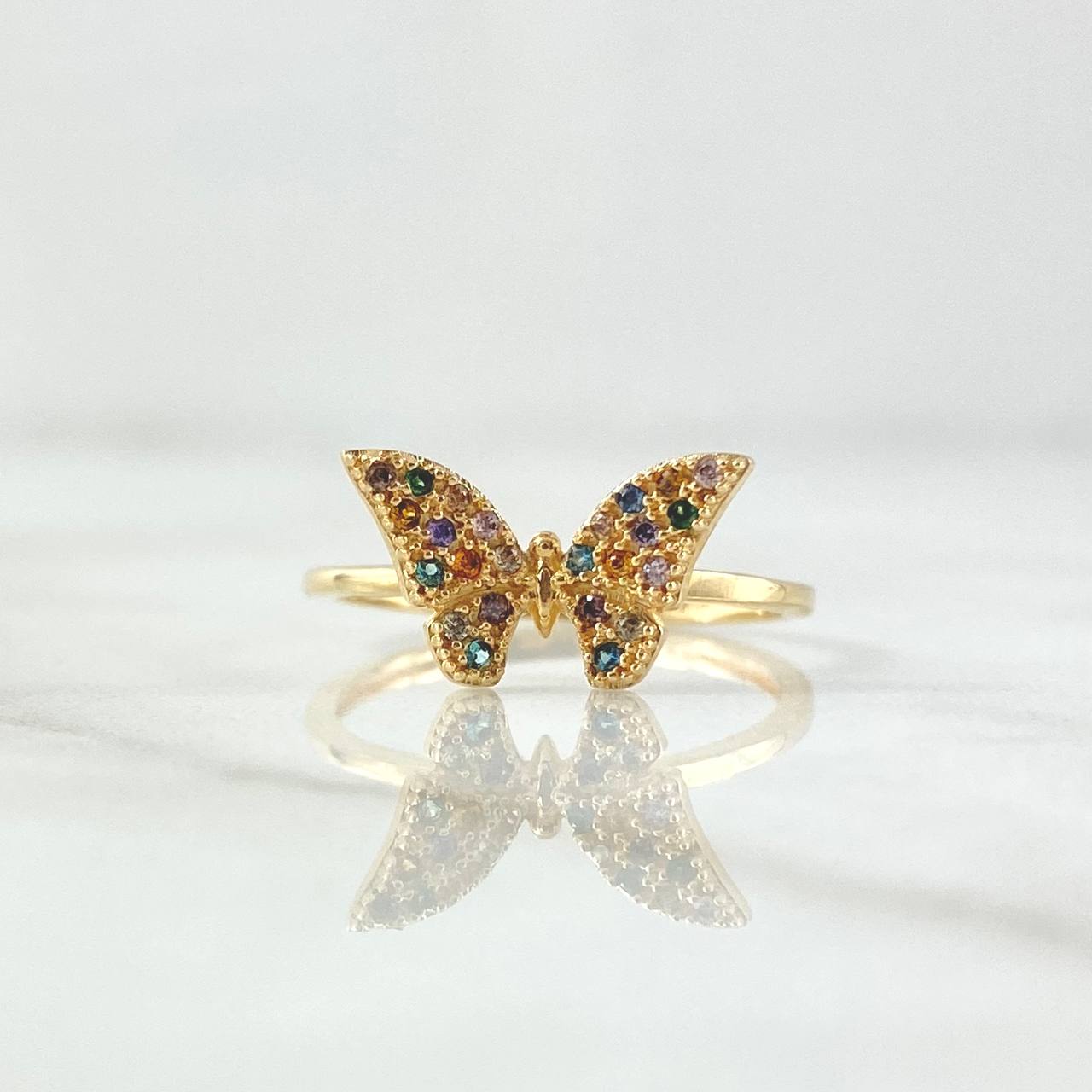 Butterfly Ring in Relief 2gr / Size 6 1/4 / Multicolor Zircons 18K Yellow Gold *