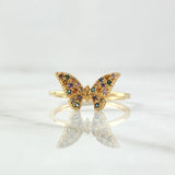 Butterfly Ring in Relief 2gr / Size 6 1/4 / Multicolor Zircons 18K Yellow Gold *