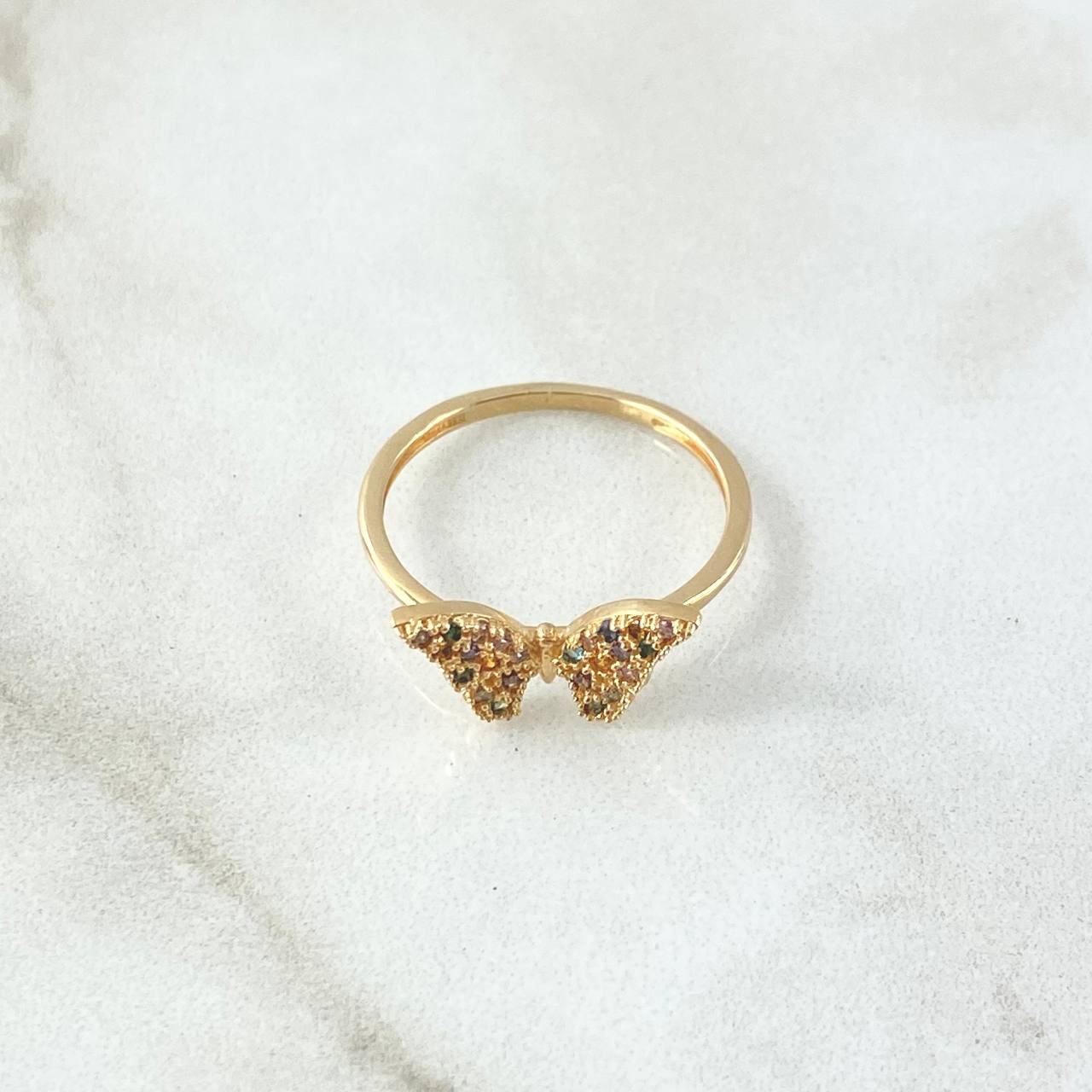 Butterfly Ring in Relief 2gr / Size 6 1/4 / Multicolor Zircons 18K Yellow Gold *