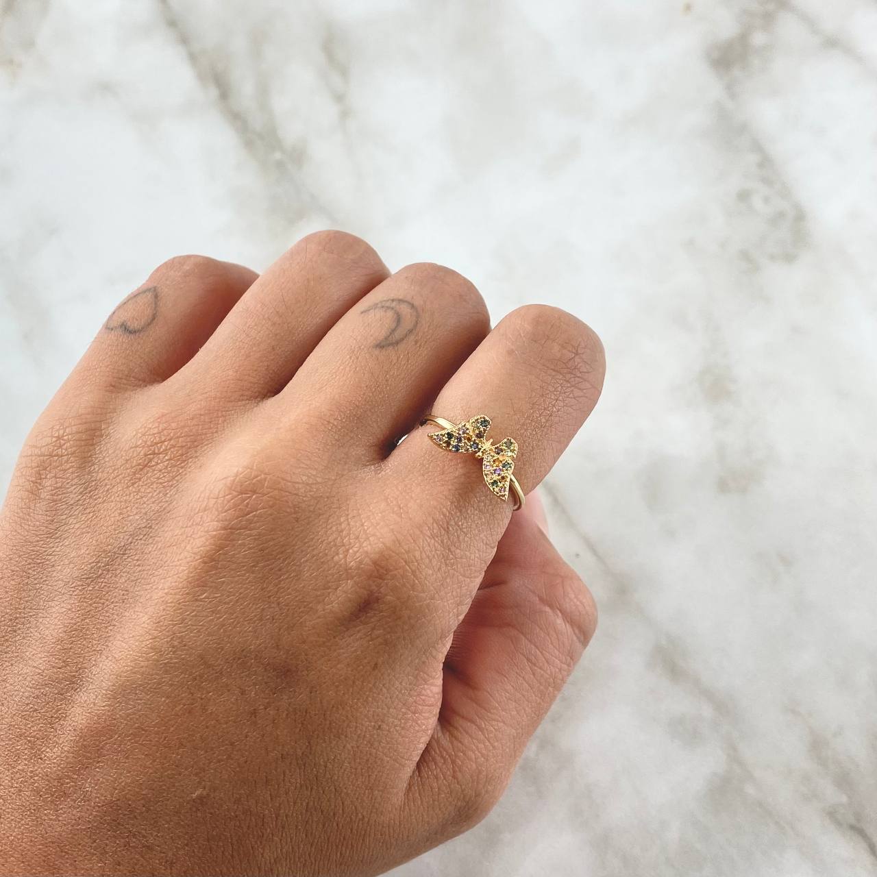 Butterfly Ring in Relief 2gr / Size 6 1/4 / Multicolor Zircons 18K Yellow Gold *