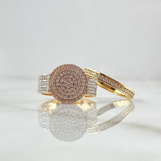 Ring and Pisa Ring Thick Circle Churumbela 8.05gr / Size 6 1/2 / White Zircons Two-tone Yellow and Rose Gold 18K *