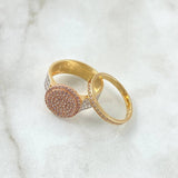 Ring and Pisa Ring Thick Circle Churumbela 8.05gr / Size 6 1/2 / White Zircons Two-tone Yellow and Rose Gold 18K *