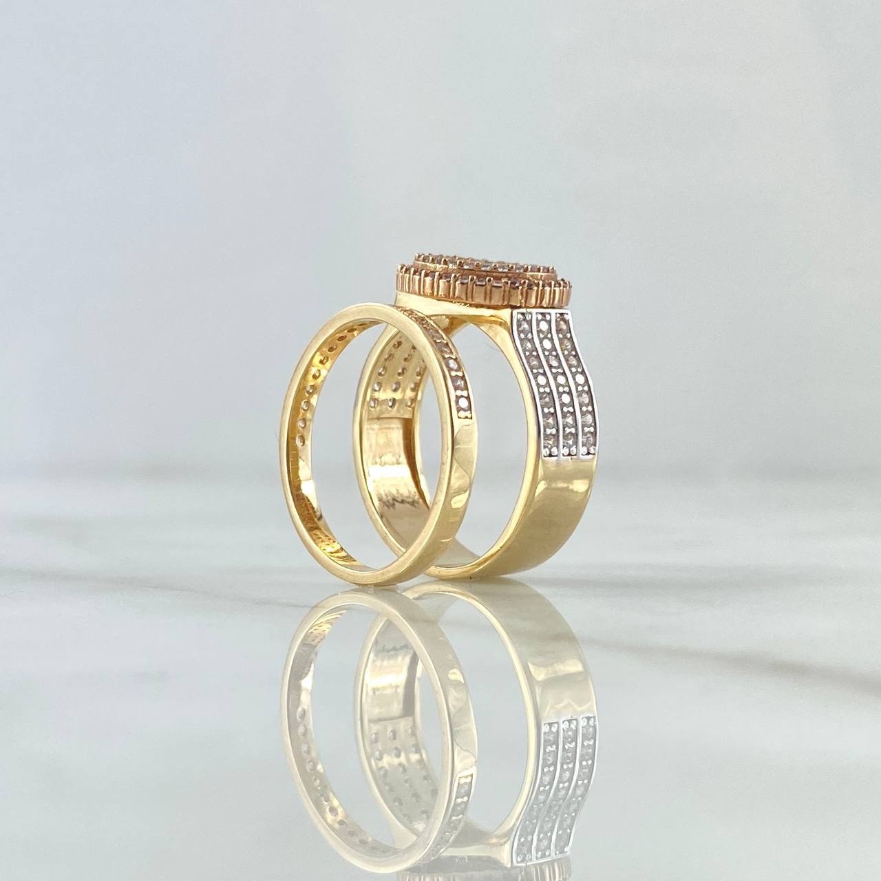 Ring and Pisa Ring Thick Circle Churumbela 8.05gr / Size 6 1/2 / White Zircons Two-tone Yellow and Rose Gold 18K *
