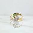 Curved Hug Ring 2.8gr / Size 6 / White Zircons Green Yellow Gold 18K *