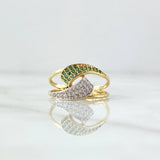 Curved Hug Ring 2.8gr / Size 6 / White Zircons Green Yellow Gold 18K *