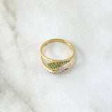 Curved Hug Ring 2.8gr / Size 6 / White Zircons Green Yellow Gold 18K *