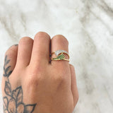 Curved Hug Ring 2.8gr / Size 6 / White Zircons Green Yellow Gold 18K *