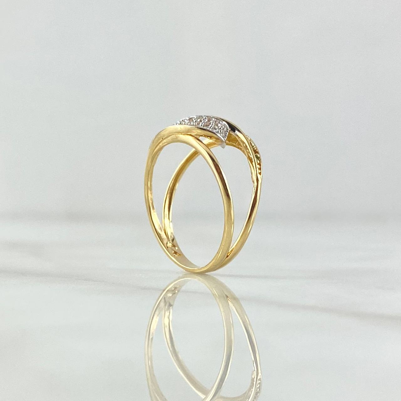 Curved Hug Ring 2.8gr / Size 6 / White Zircons Green Yellow Gold 18K *