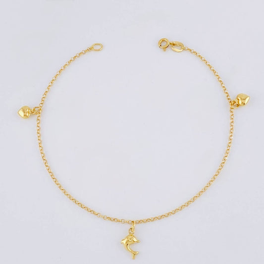 Tobillera Aro Seguido Dije 3.1g / 9 1/4 in / 1.8mm Oro Amarillo 18K