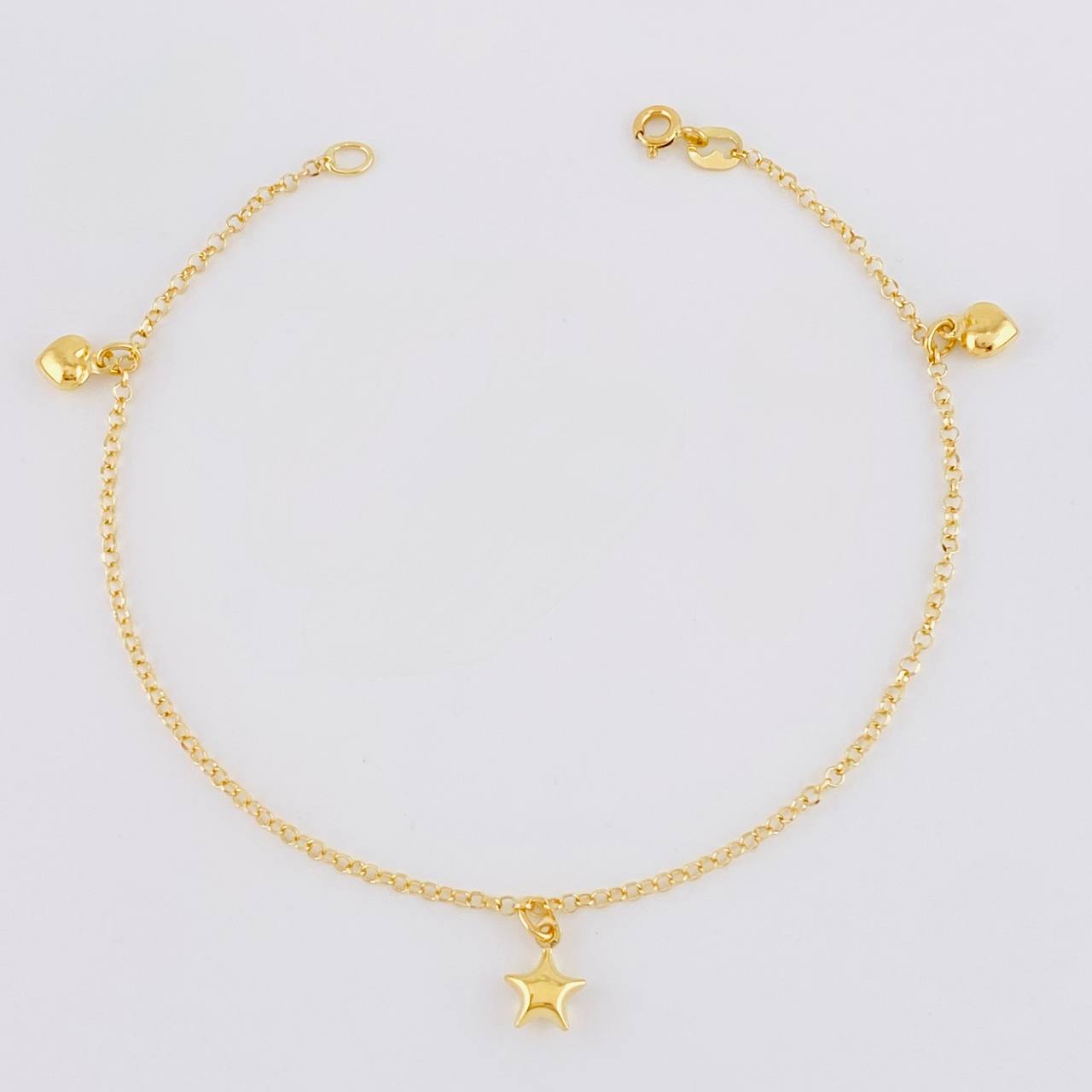Tobillera Aro Seguido Dije 3.05g / 9 1/4 in / 1.4mm Oro Amarillo 18K